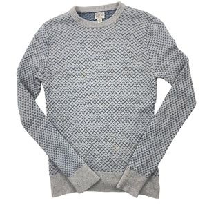 J.Crew Rugged Merino Sweater Wool Gray & Blue Bird's Eye Donegal Arrow Small